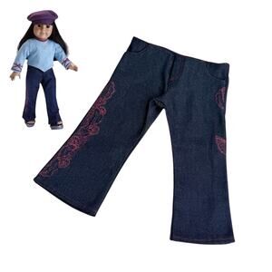 American Girl Flower Jeans No Glitter Jean Outfit Accessory Blue Pink Embroidery